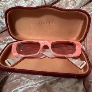 Rare Gucci GG0516S Sunglasses Pink Acetate Square Frame Gold Double G Logo Women